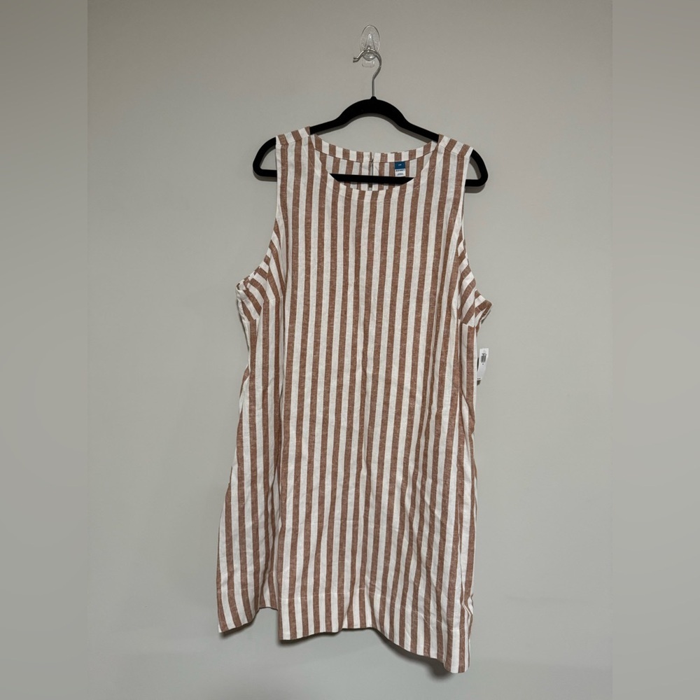 Old Navy Sleeveless Neutral Stripe Midi Shift Dress Size 2X Beach Coastal NWT